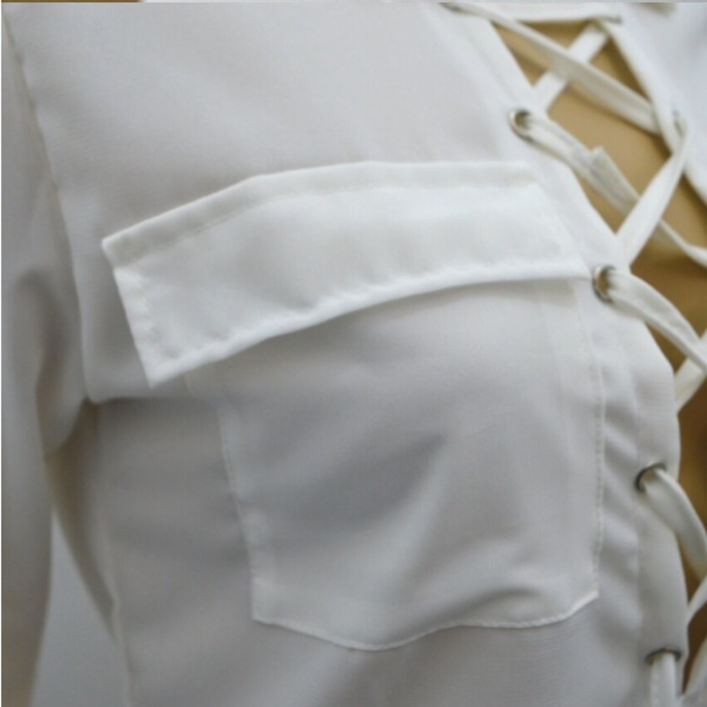 NEW! Lace up white blouse - Picture 6 of 8