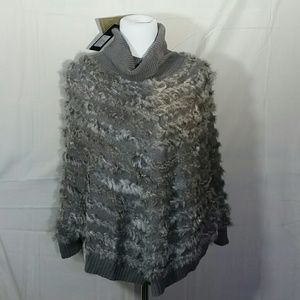 Alberto Makali Rabbit Fur Poncho - Grey - Size: La