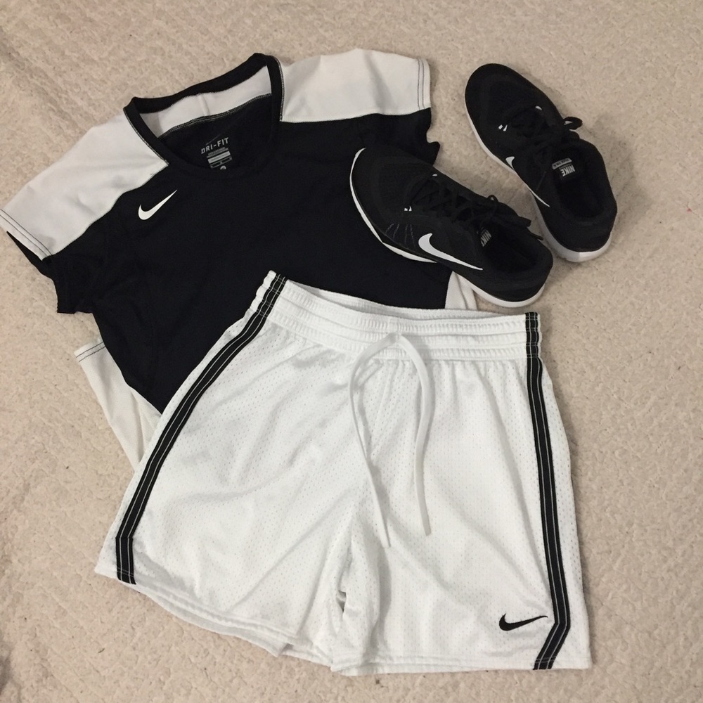 White and Black Nike Basketball Running Shorts