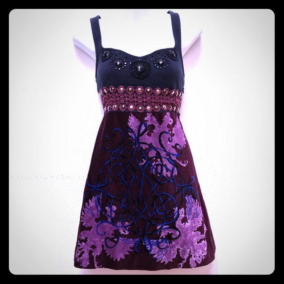 Free People Empire Waist Embellished Mini-Dress XS - Picture 3 of 5