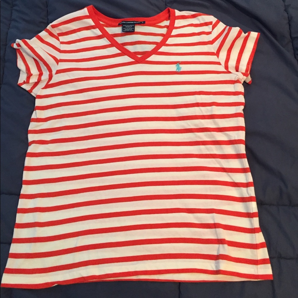 V neck striped polo tee by Ralph Lauren