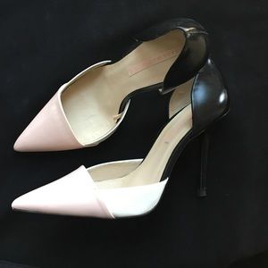 Zara Pale Pink, White, and Navy Blue D'orsay Pumps