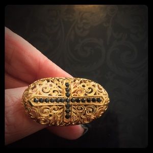 Bellezza .68ctw Black Spinel Bronze Cross Ring