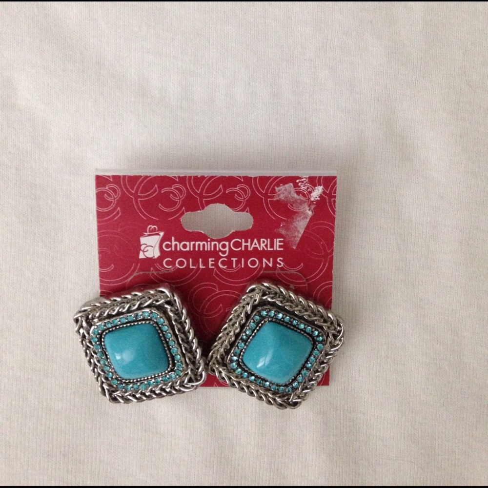 Charming Charlie Square Turquoise Studs