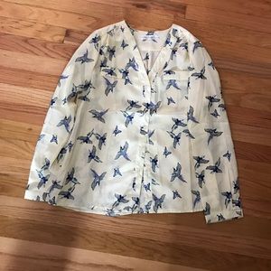 Blue bird print blouse