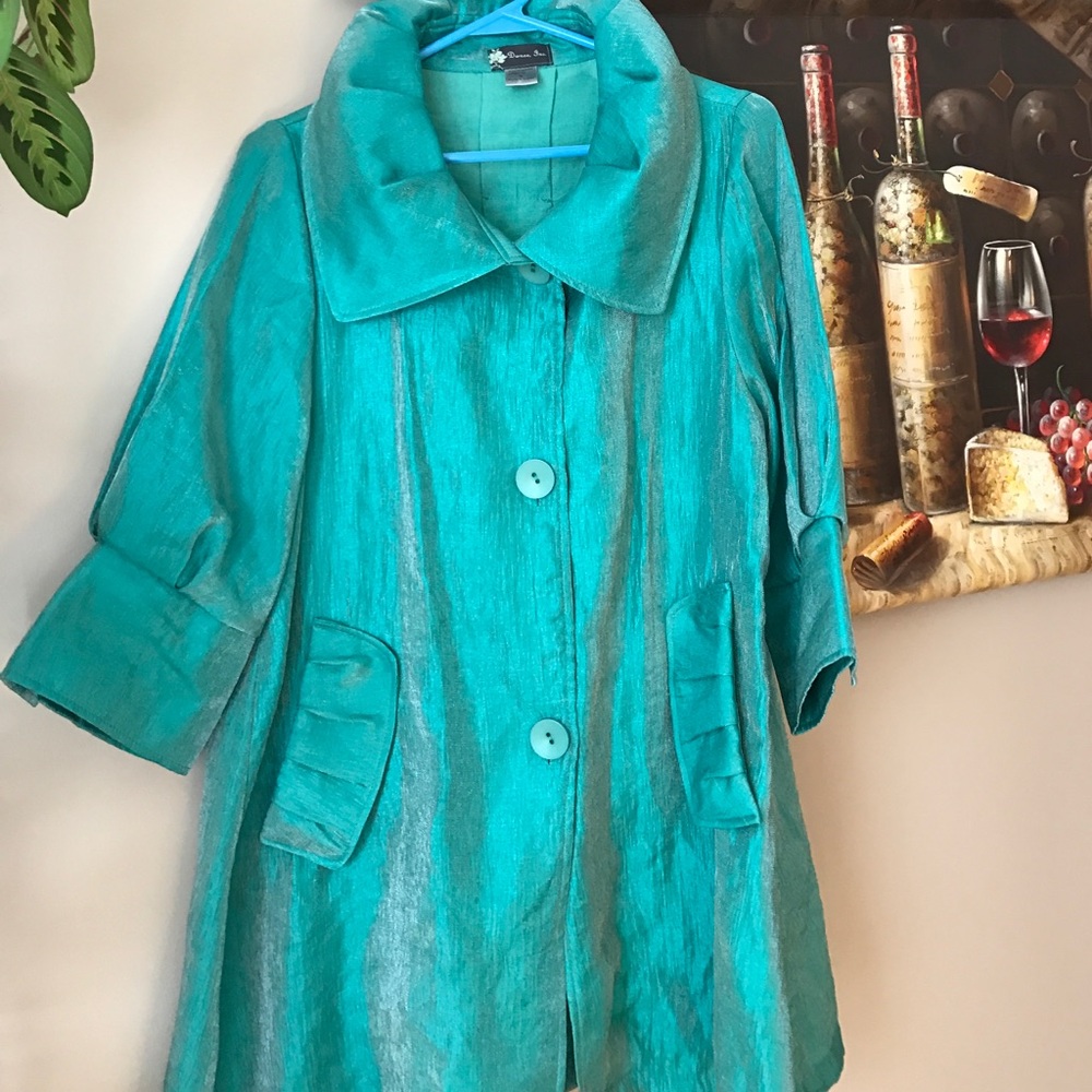 Spring jacket Teal and Shiny Big Collar