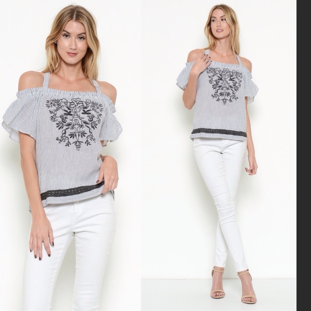 Halter Embroidered Off Shoulder Top
