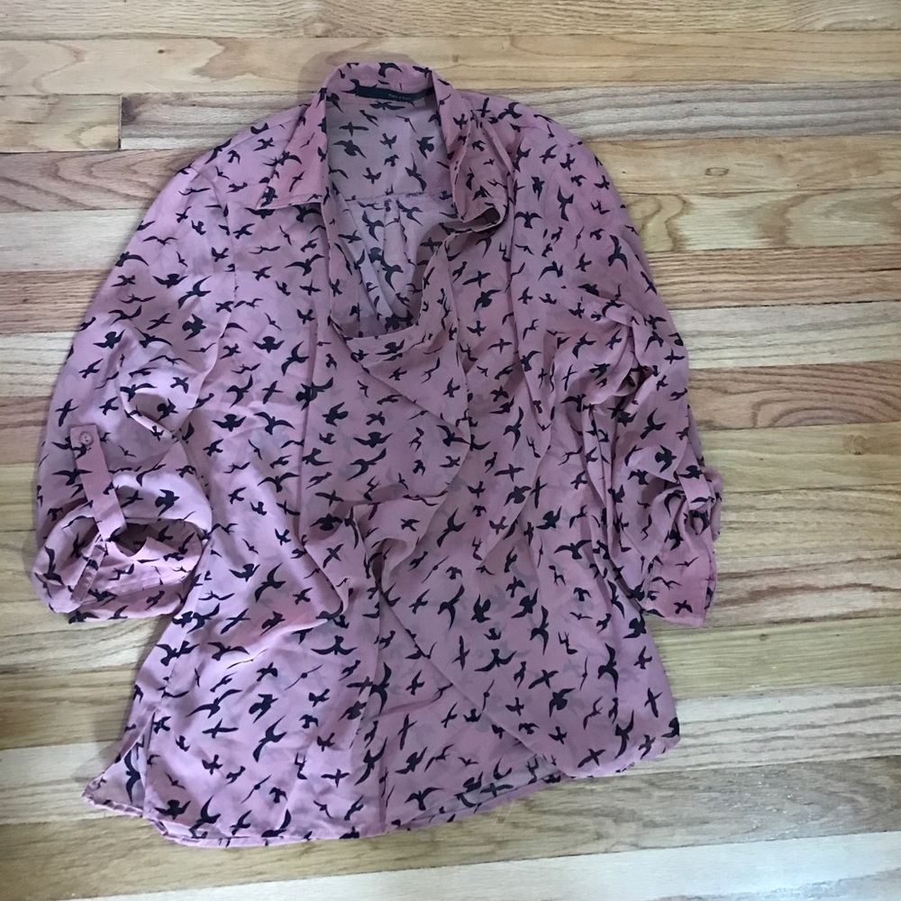 Sheer pink bird print blouse