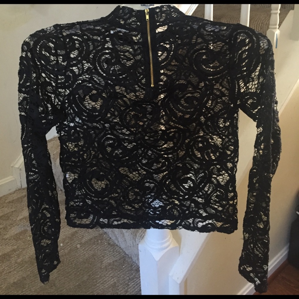 Black turtle neck lace top