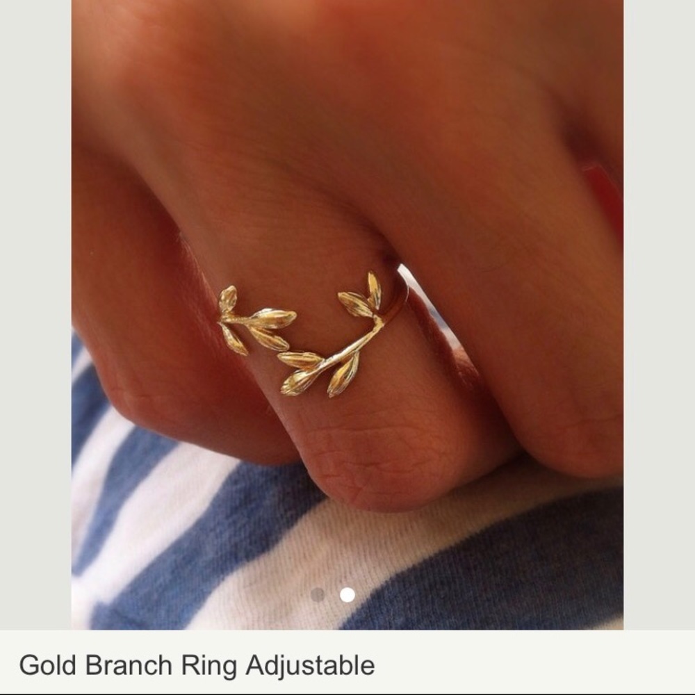 Gold Plated Leafy Branch Adjustable Ring - Picture 2 of 2