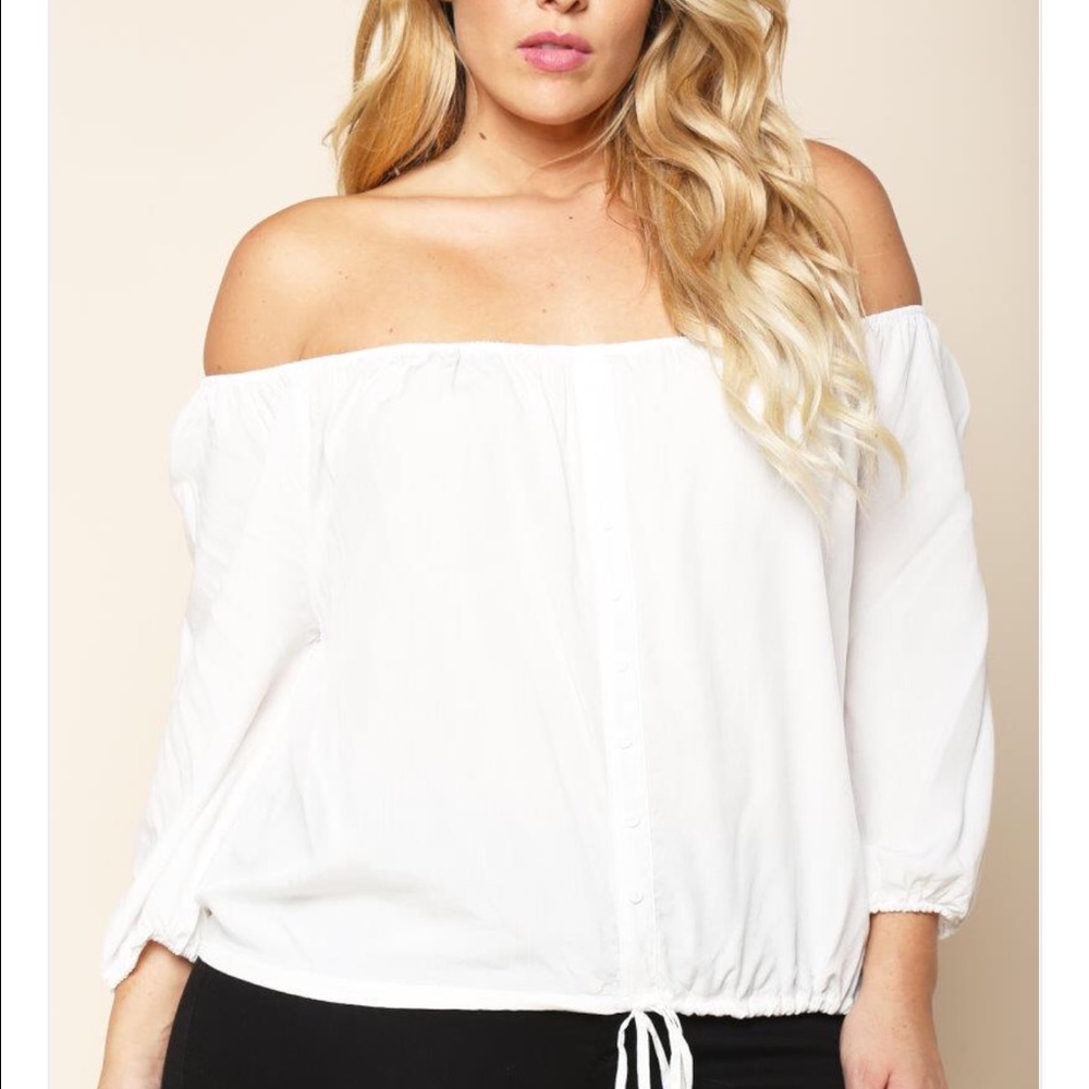 Plus Size Off-Shoulder Button Down Blouse