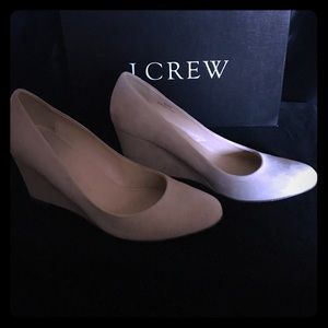 J. Crew Martina Suede Wedges in Aged Driftwood
