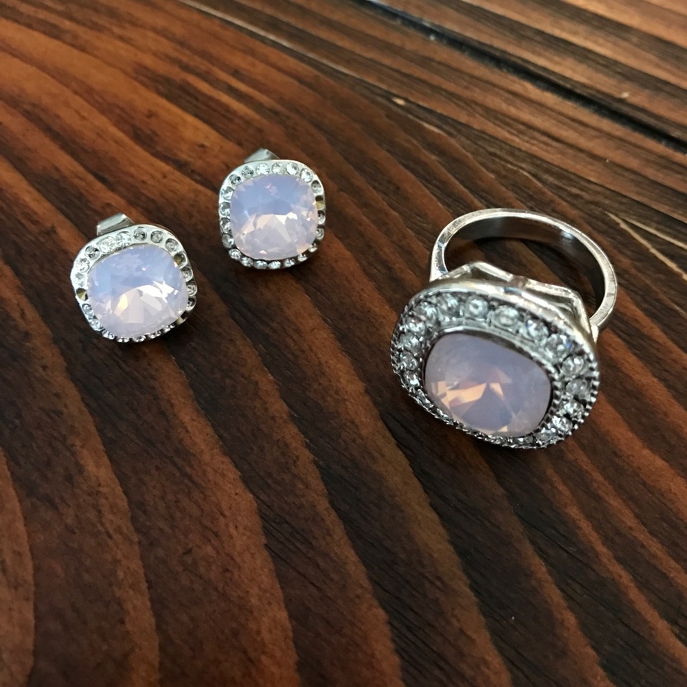 Rose Quartz and Cubic Zirconia Earring & Ring