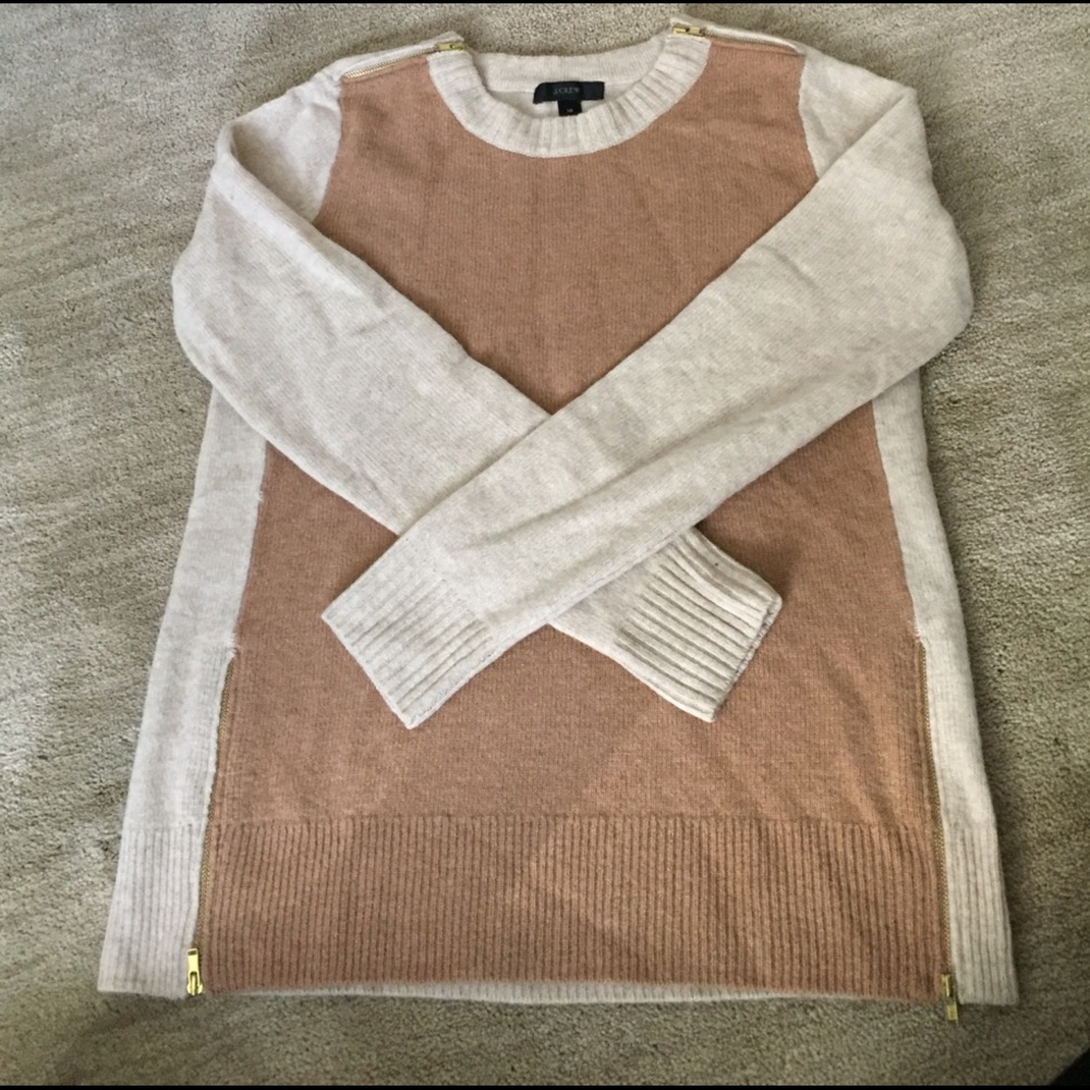 J. Crew wool color block sweater wzipper detail