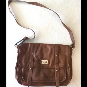 Brown Faux Leather Messenger Bag