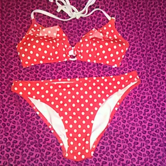 Red & White Polka Dots Two-Piece Bikinis - Picture 1 of 3