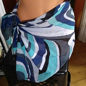NWT La Blanca Retro Navy blue sarong sheer hair tie wrap scarf beach 54" x 24"
