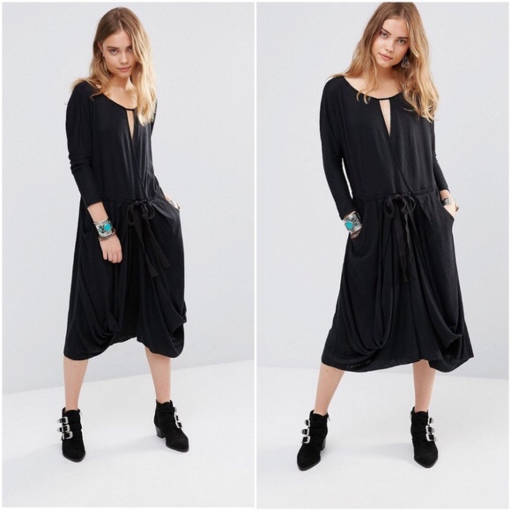 Free People Easy Squeeze Black Linen Blend dress.