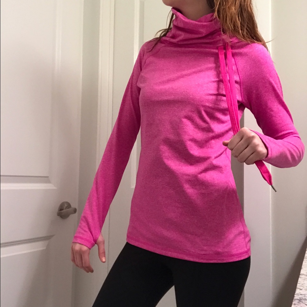 Funnel neck pink LS workout top