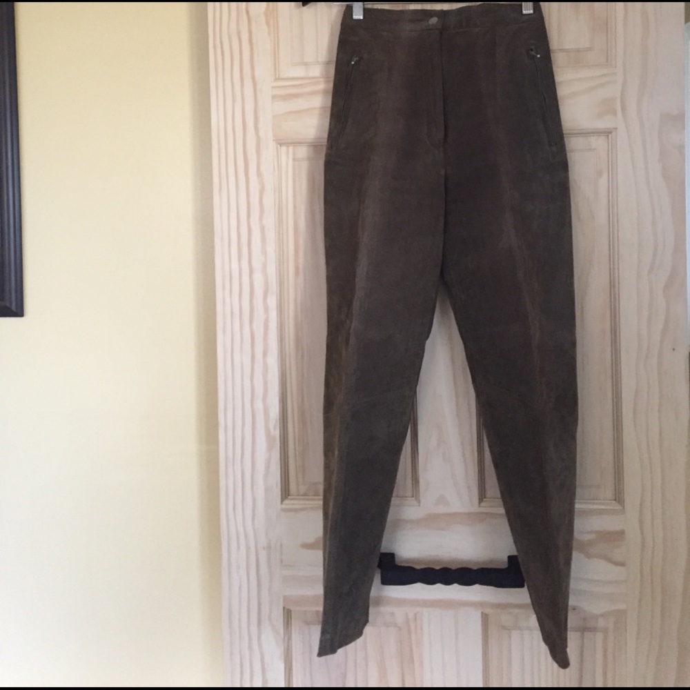 Olive suede leather pants lined never been worn
