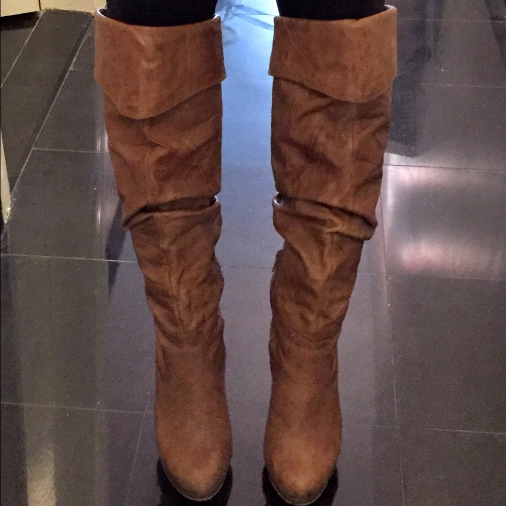 Jessica Simpson high heel brown leather boots