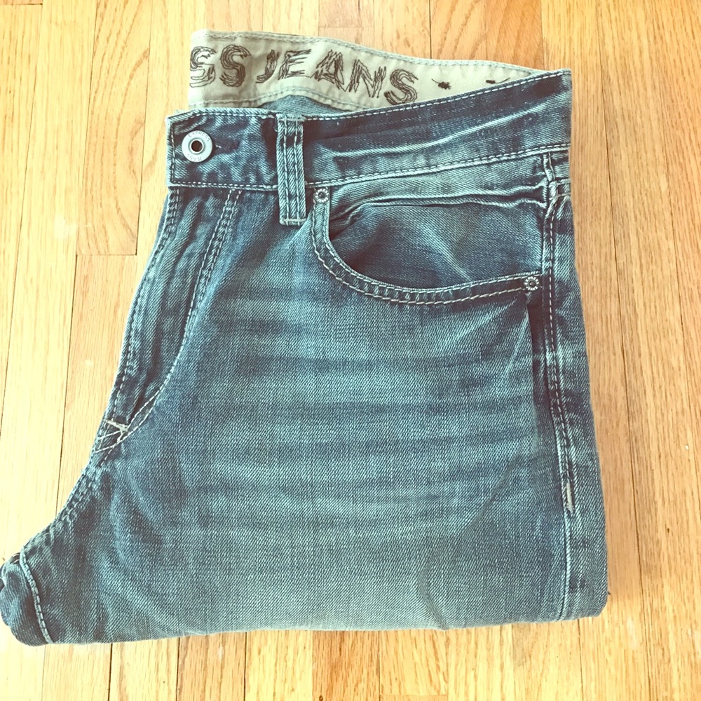 Men's Express, distressed denim.