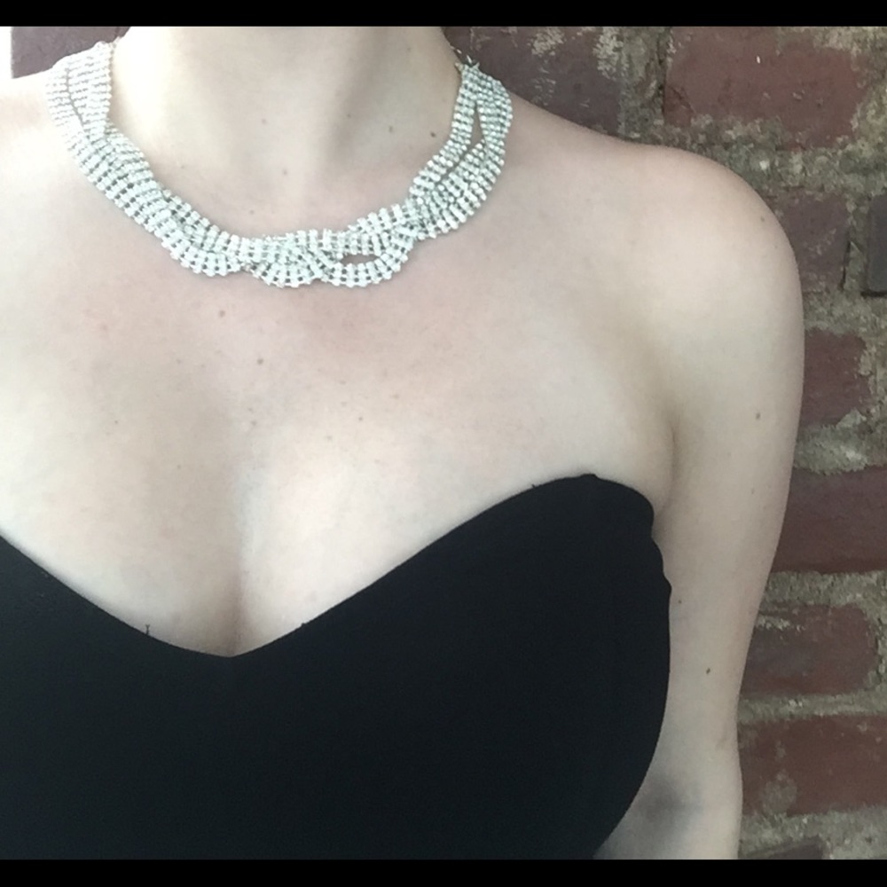 Silver/diamond braided necklace