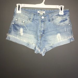 Light wash jean shorts