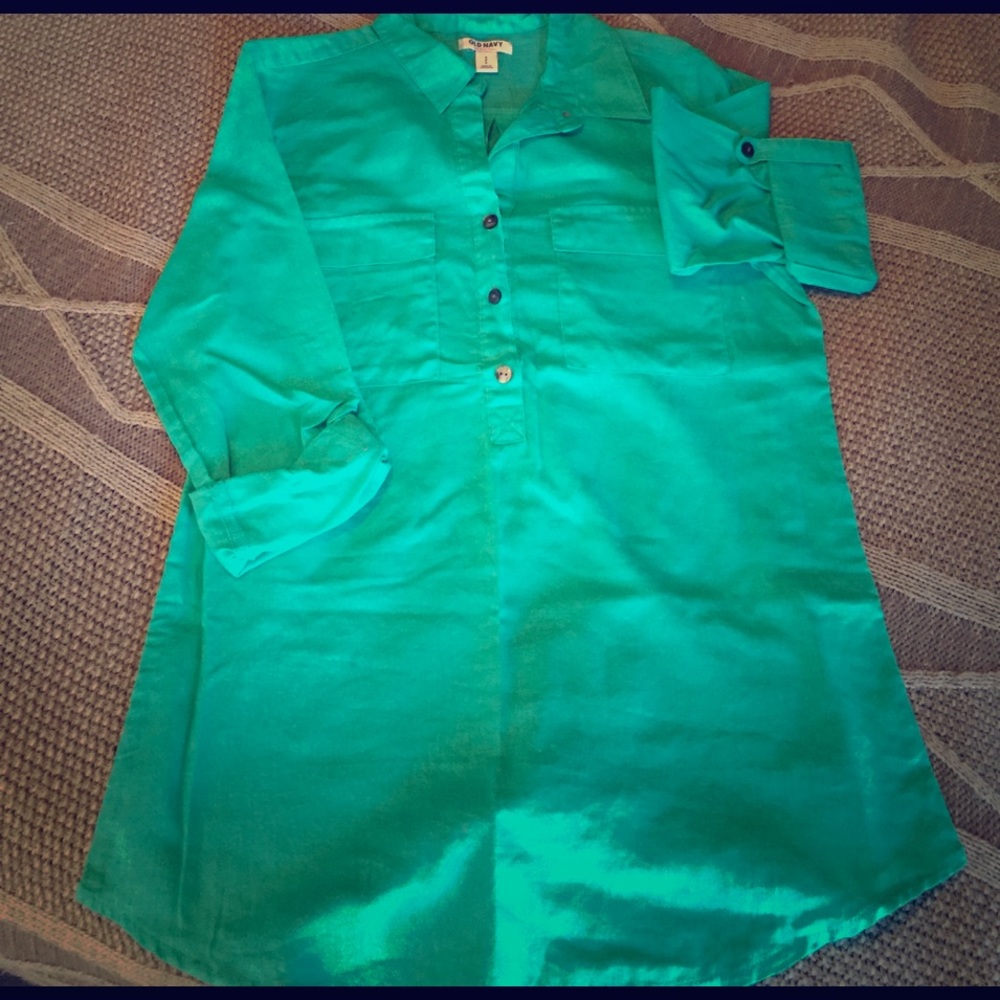Linen Three Quarter Sleeve Teal tunic
