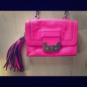 DVF Hot Pink Leather Purse w/ Silver Chain