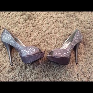 Gray/silver heels with silver gems