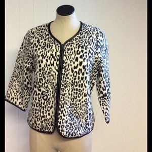 NWT Leopard with Leather Trim Zip up sweater