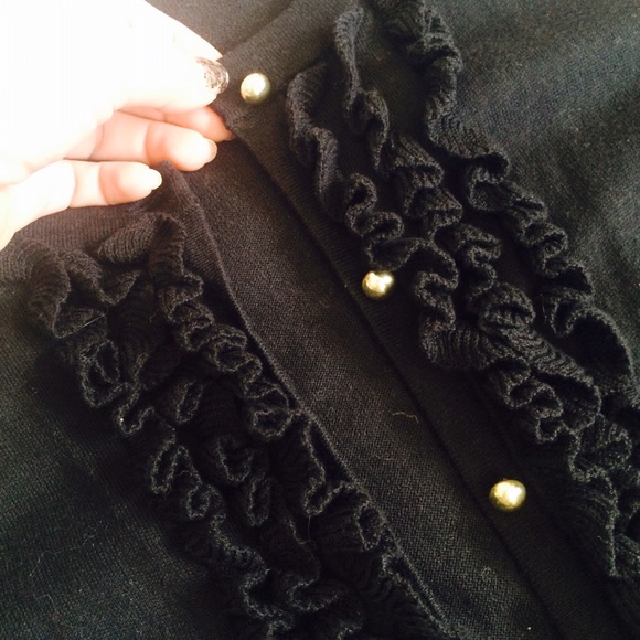 Talbots | Black Ruffle Cardigan with Gold Buttons - Picture 4 of 5
