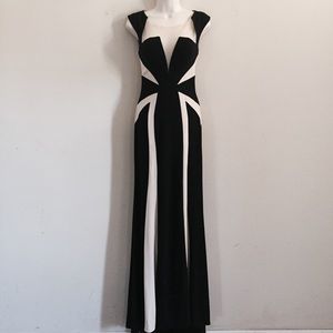 Trendy Black and Nude Mesh Formal Evening Gown