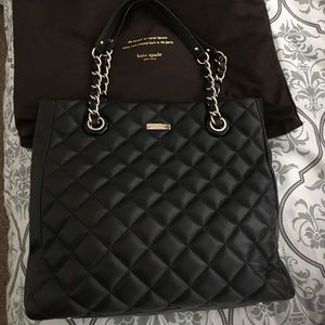 Genuine black quilted leather Kate spade tote bag!