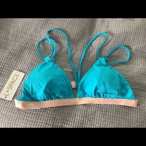 L*Space New Wave bikini top- turquoise and nude