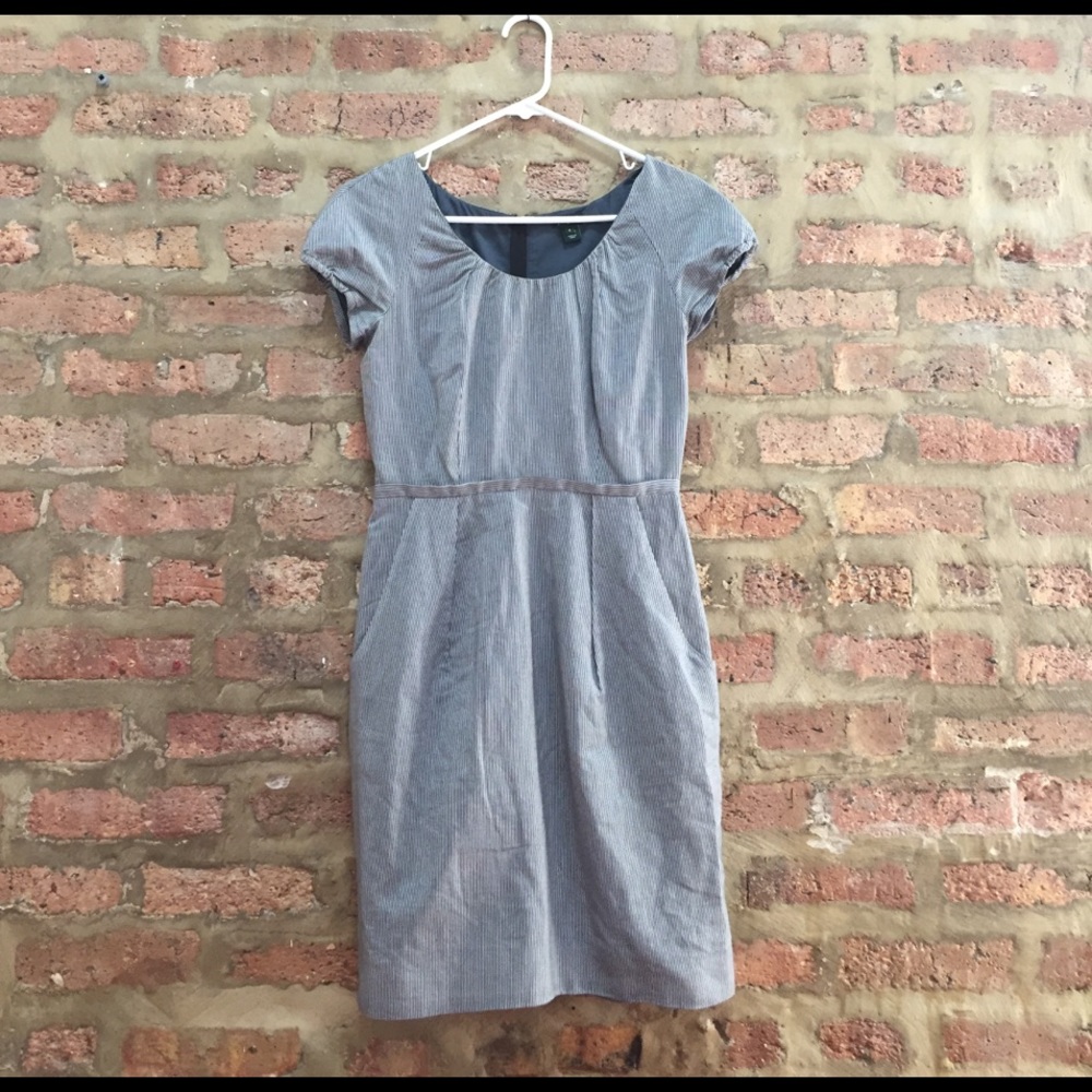 J. Crew White/Blue Striped Dress Size 0
