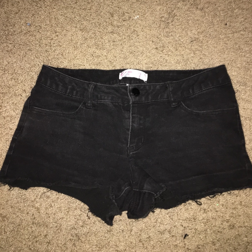 Distressed Black Shorts