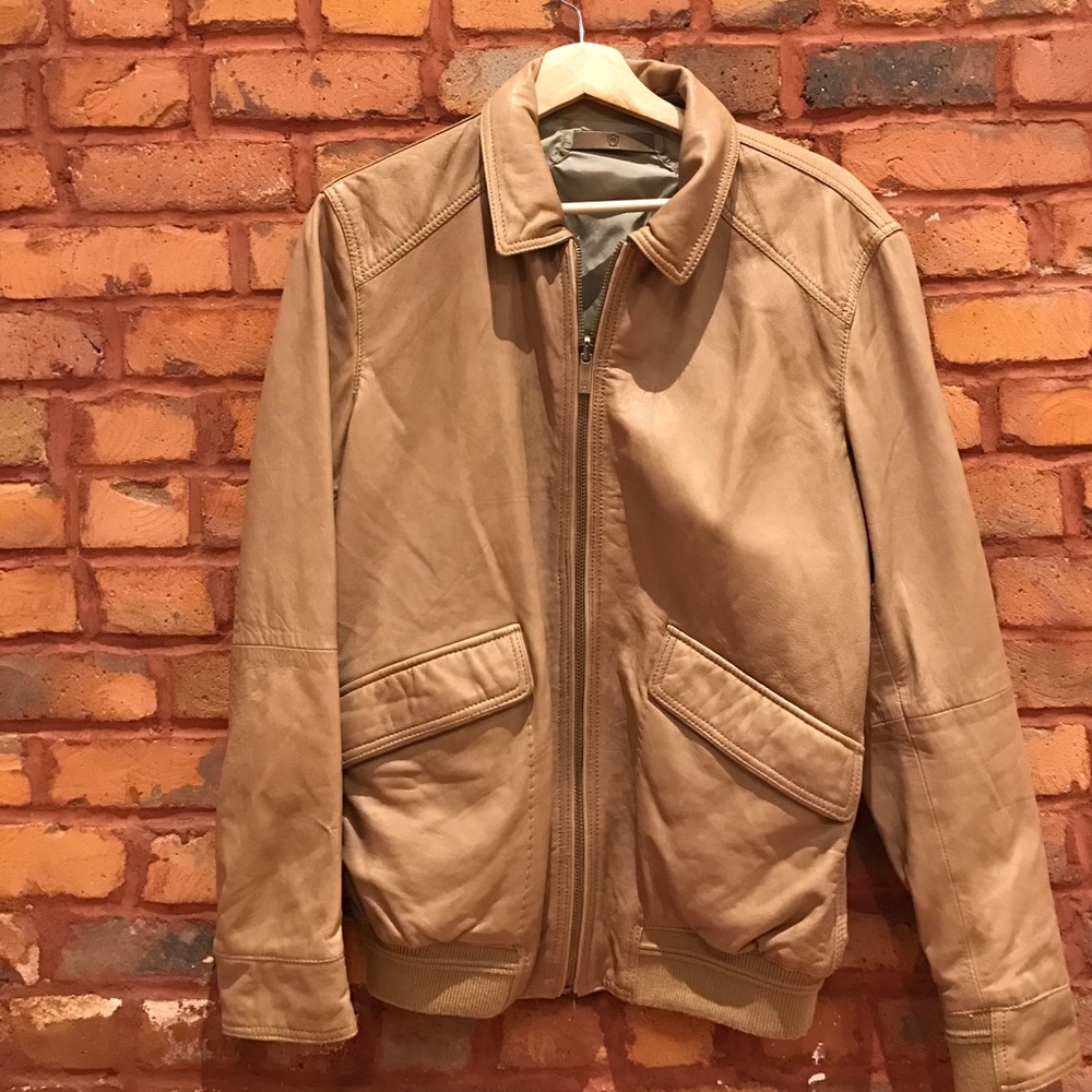 Massimo Dutti tan leather jacket, size 40