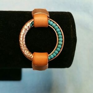 Ladies Leather &Turquoise Beaded Bracelet