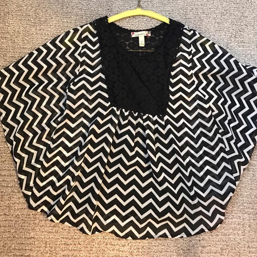 Black white sheer blouse