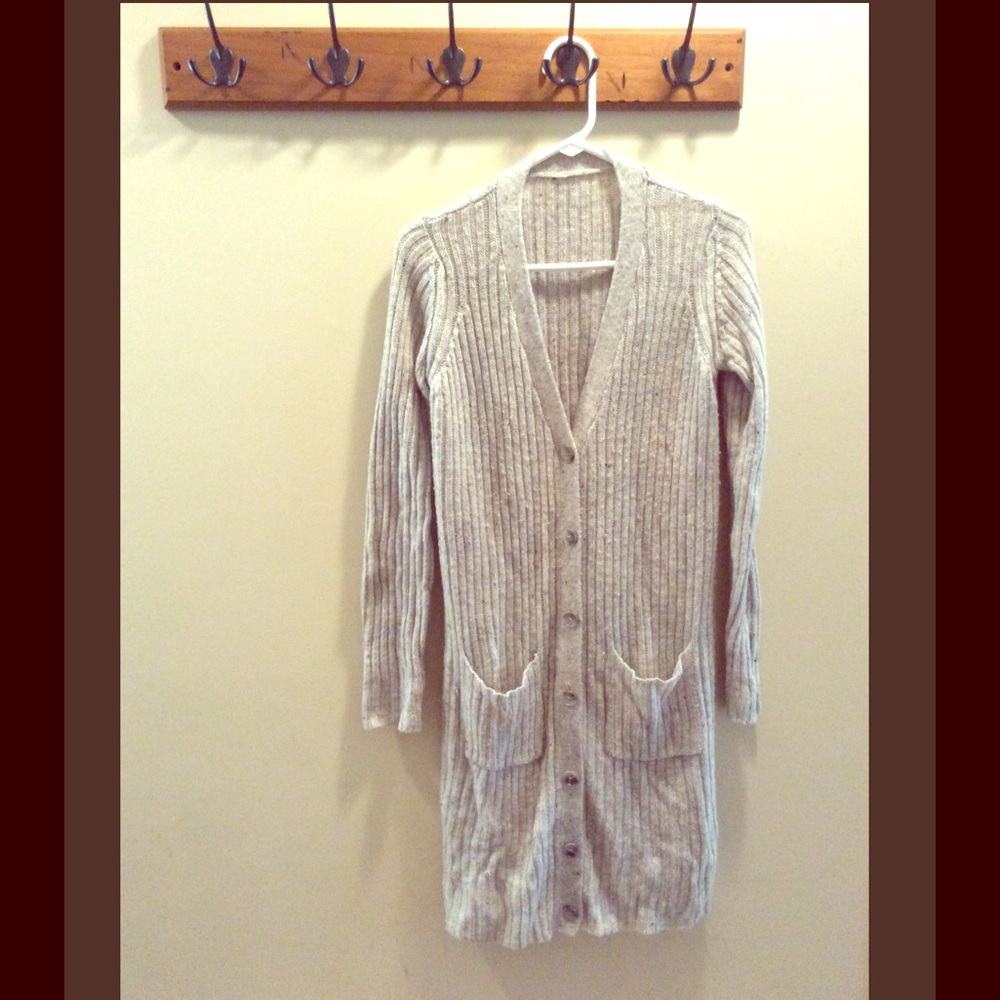 Long Heather Grey Sweater Cardigan Size Medium