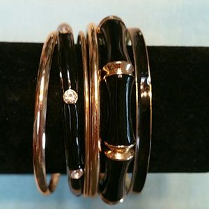 Ladies Gold & Black Bamboo Bangles