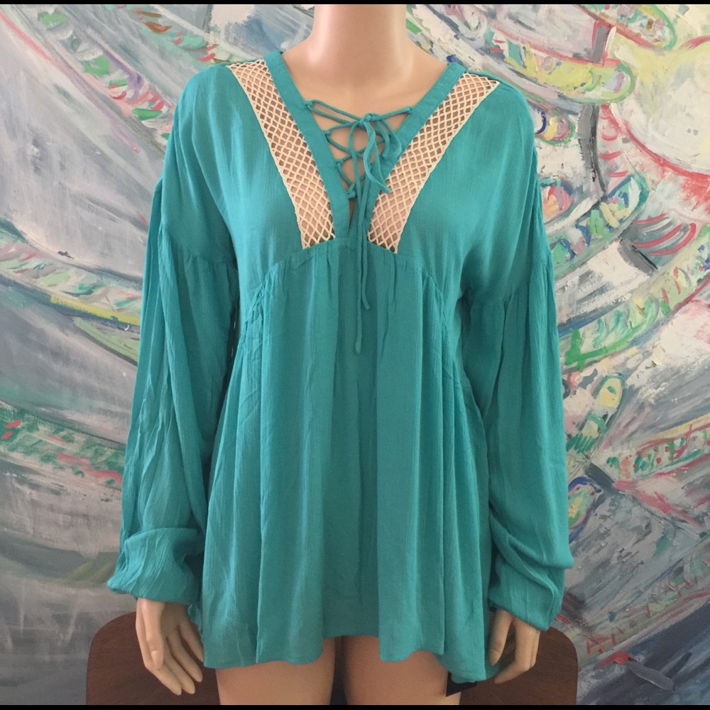 Sale on Carefree Turquoise Blue, Long Sleeve Top.