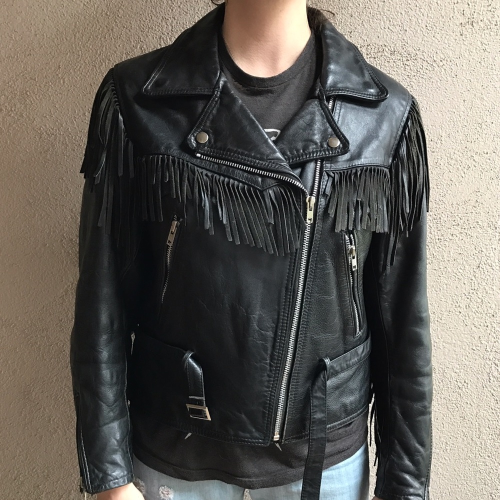 Vintage Bullskins Leather Fringe Moto Jacket