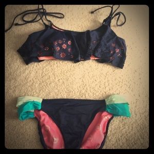 Victoria Secret PINK ruffle navy bikini