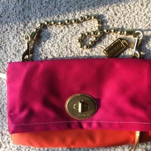 Coach pink and orange clutch gold chain