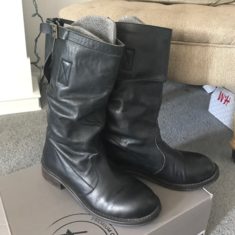 Military Moto Boots size 37 Black Genuine Leather