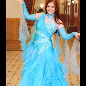 Turquoise Ruffle Ballroom Dance Gown