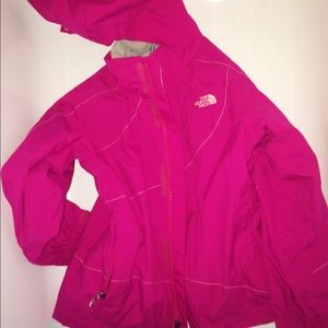 Hot pink north face rain coat